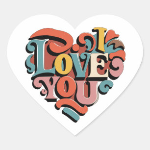 Love You Heart Retro Psychedelia Sticker