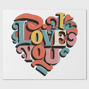 Love You Heart Retro Psychedelia Wrapping Paper