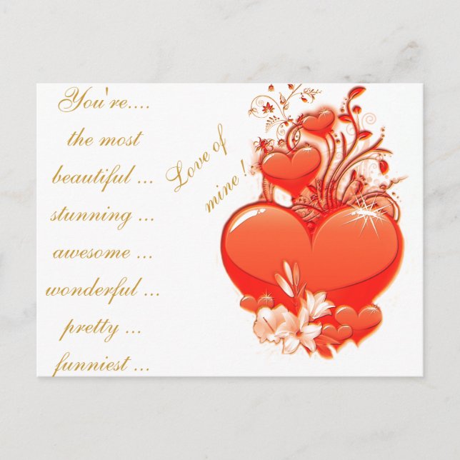 Love you heart valentine romantic love holiday postcard (Front)