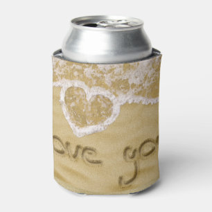 "Love you" Heart written in Sand Can Cooler
