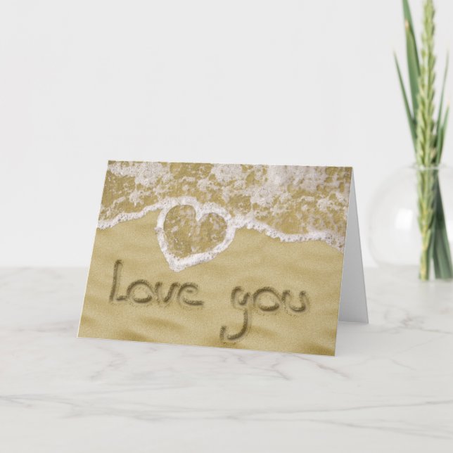 "Love you" Heart written in Sand Card (Front)