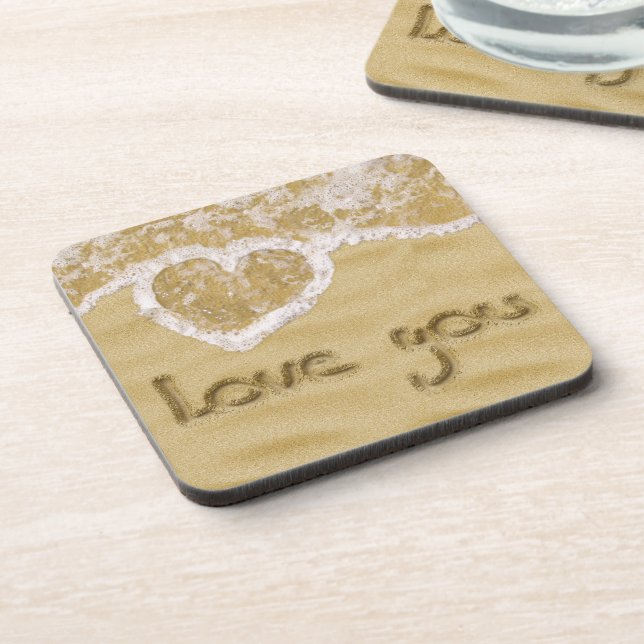 "Love you" Heart written in Sand Coaster (Left Side)