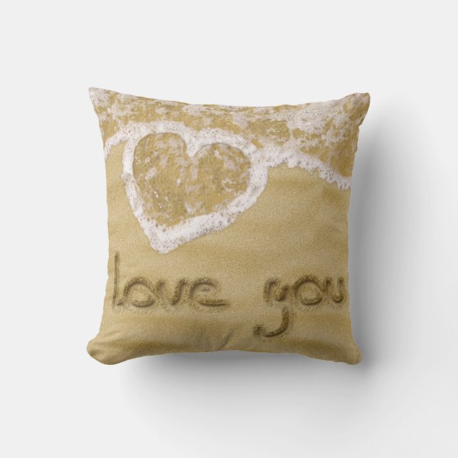 "Love you" Heart written in Sand Cushion (Front)