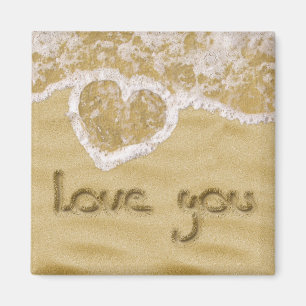 "Love you" Heart written in Sand Magnet