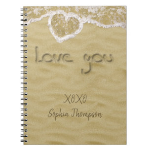 "Love you" Heart written in Sand Notebook