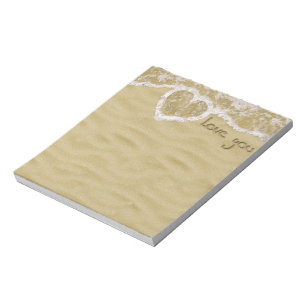 "Love you" Heart written in Sand Notepad
