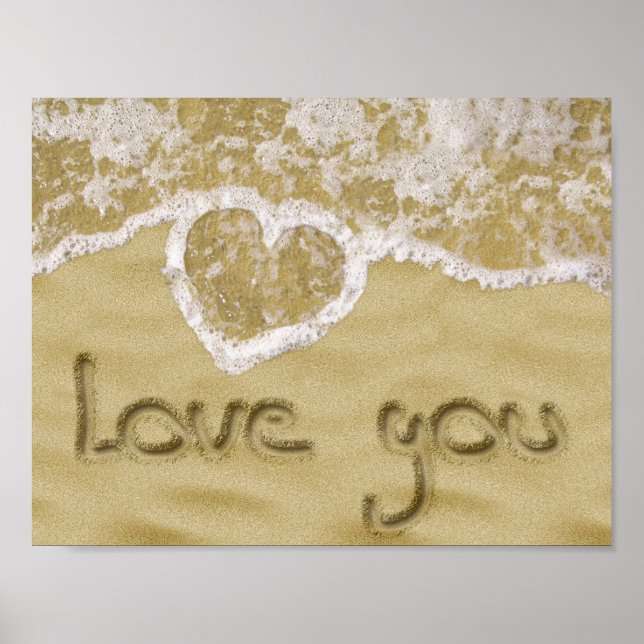 "Love you" Heart written in Sand Poster (Front)
