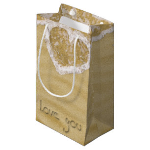 "Love you" Heart written in Sand Small Gift Bag
