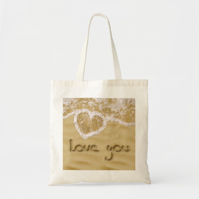 "Love you" Heart written in Sand Tote Bag (Front)