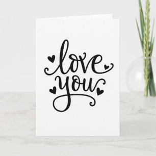 Love You Hearts Calligraphy Matte Card