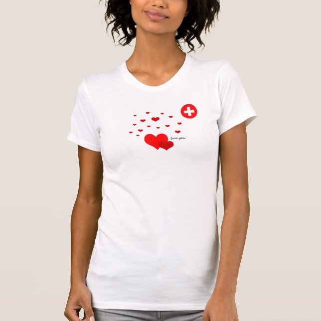 Love You, Hearts & Swiss Flag Fashion / sports T-Shirt (Front)