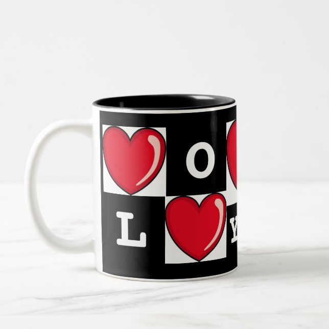 Love You & Hearts Two-Tone Coffee Mug (Left)