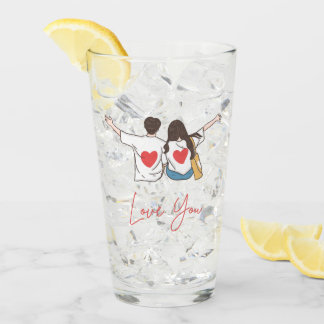 Love You Illustrated Romantic Glass Cup