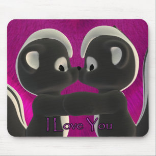 love you, kissing skunks cute, Valentine's Day Mouse Pad