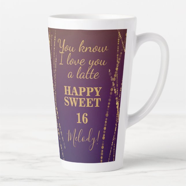 Love You Latte Red Burgundy Glam Sweet 16 Birthday Mug (Right)