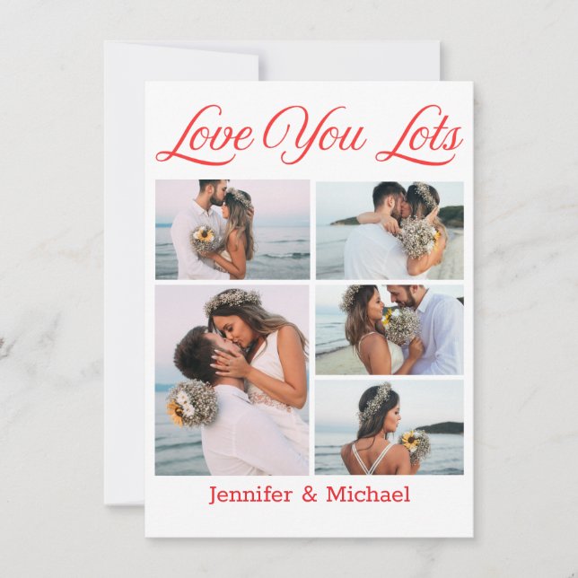 love you lots, 5 photos collage valentines day red holiday card (Front)