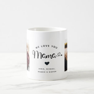 Love you Mama Hearts Custom Two Photo Trendy Chic Coffee Mug