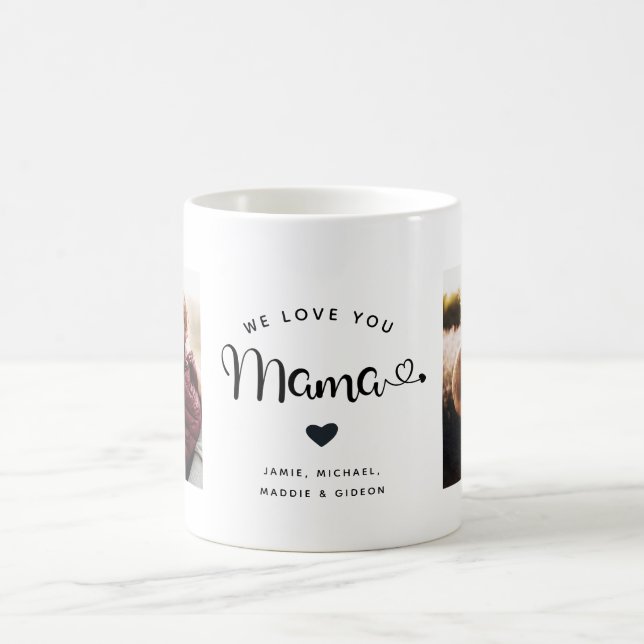 Love you Mama Hearts Custom Two Photo Trendy Chic Coffee Mug (Center)