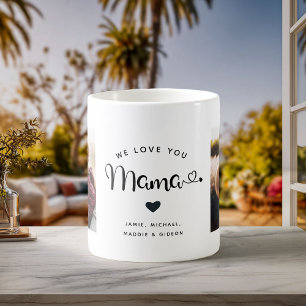 Love you Mama Hearts Custom Two Photo Trendy Chic Coffee Mug