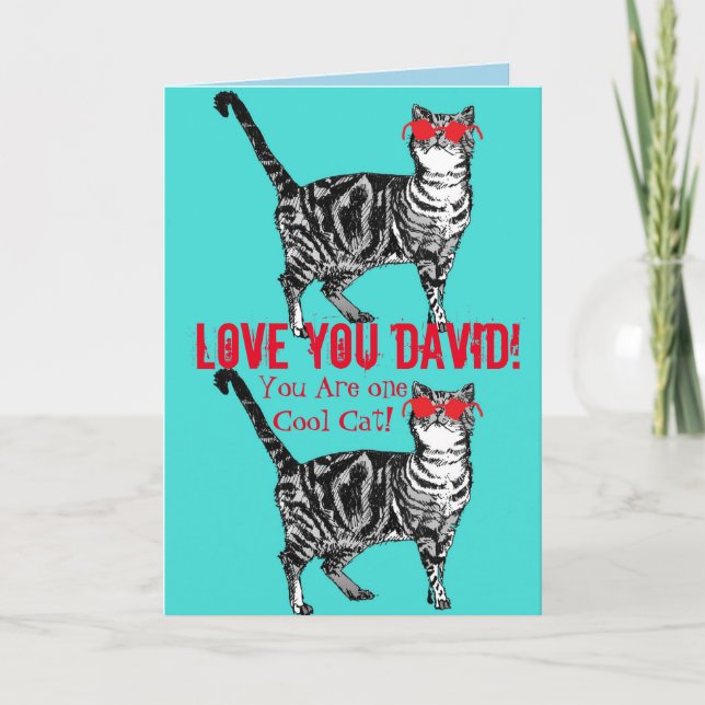 Love You Mans Name Cool Tabby Cat Cats Funny Card (Front)