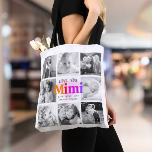 Love You Mimi Colourful Bold Modern 8 Photo Collag Tote Bag