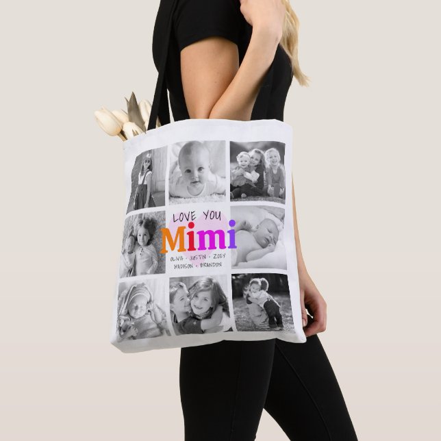 Love You Mimi Colourful Bold Modern 8 Photo Collag Tote Bag (Close Up)