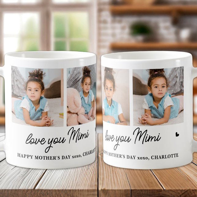 Love You Mimi Custom Modern Simple Grandma 4 Photo Coffee Mug (Creator Uploaded)