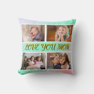 Love You Mom 4-Photo Pastel Keepsake Cushion