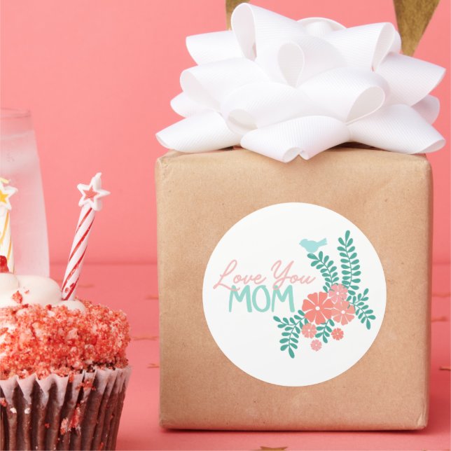 Love you mom callipraphy floral frame classic round sticker (Party)