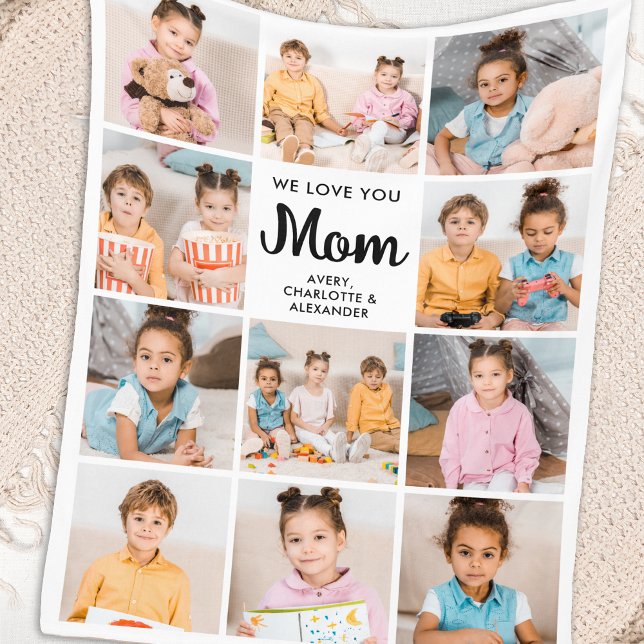 Love You MOM Custom Mother's Day 11 Photo Collage Fleece Blanket (Creator Uploaded)