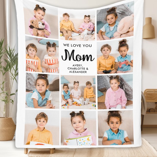 Love You MOM Custom Mother's Day 11 Photo Collage Fleece Blanket (Creator Uploaded)