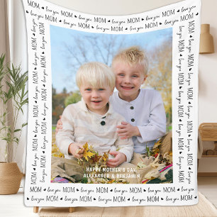 Love You MOM Custom Unique Cute Photo Mother's Day Fleece Blanket