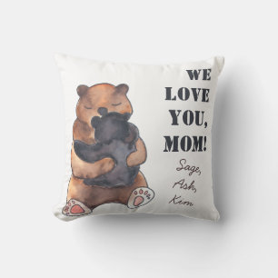 Love You Mom Cute Baby Bear Hug Cushion