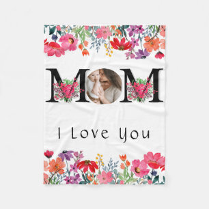 LOVE YOU MOM Happy Mothers Day Photo Personalized Fleece Blanket