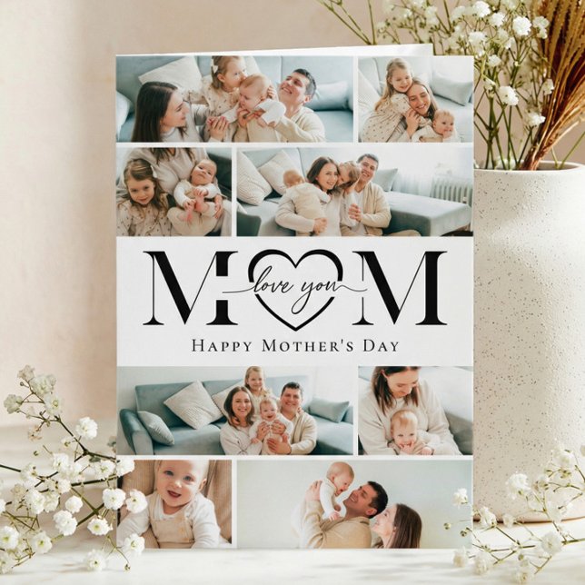 Love You Mom Heart Photo Collage Mother's Day Card (Love You Mom Heart Photo Collage Mother's Day Card)