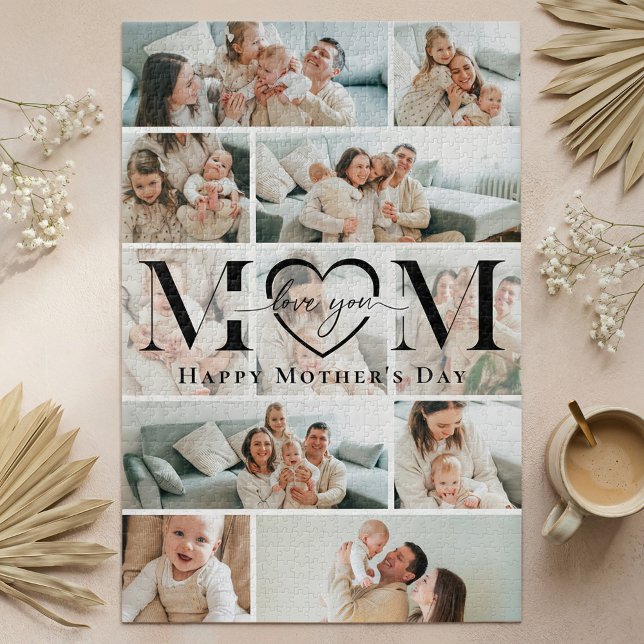 Love You Mom Heart Photo Collage Mother's Day Jigsaw Puzzle (Love You Mom Heart Photo Collage Mother's Day Jigsaw Puzzle)