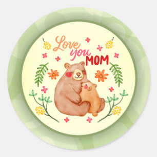 Love You Mom - Mama Bear and Cub Mother's Day Classic Round Sticker