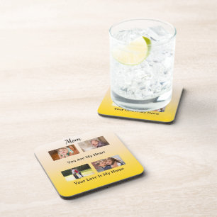Love You Mom – Minimalist Four Photo Coaster