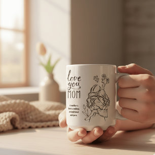 Love You Mom Minimalist Line Art Mother Daughter  Coffee Mug