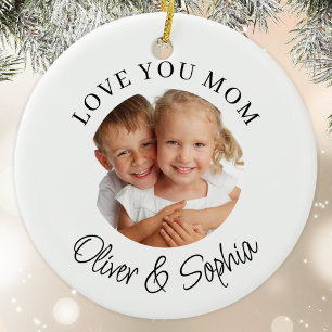 Love You Mom Modern Photo  Ceramic Ornament