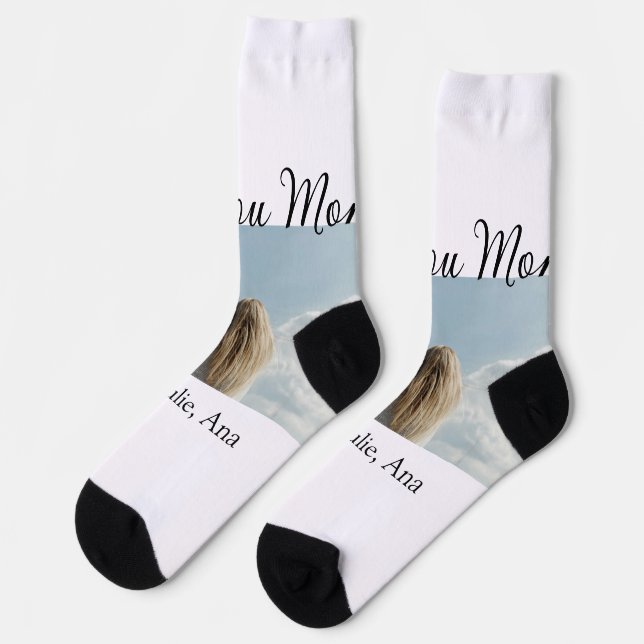 love you mom mothers day add photo name simple socks (Left)