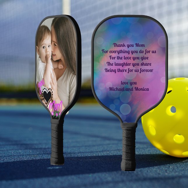 Love You MOM Purple Mother's Day Photo  Pickleball Paddle (Love You MOM Purple Mother's Day Photo Pickleball Paddle)