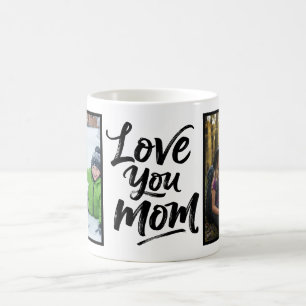 Love You Mom Two Photo Brush Script Coffee Mug