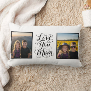Love You Mom Two Photo Modern Keepsake Lumbar Cushion