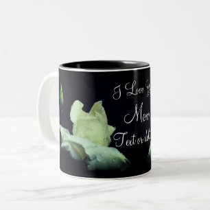 Love You Mom White Rosebud Personalized Two-Tone Coffee Mug
