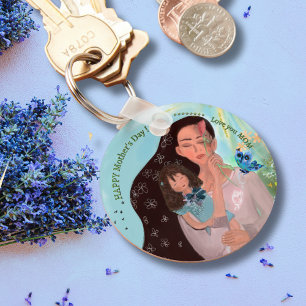 Love you MOM with a little girl  Key Ring
