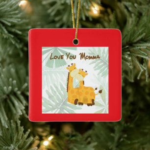 Love You Momma Giraffe Mum & Child Ceramic Ornament