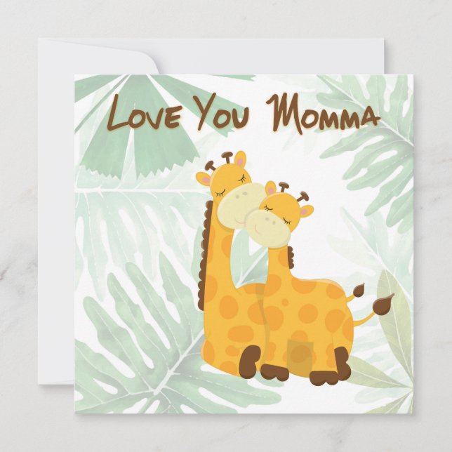 Love You Momma Two Giraffes Custom Text Card (Front)