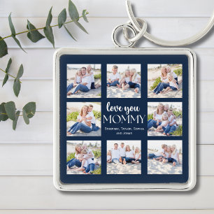 Love you Mommy Collage Photos childrens Blue Key Ring