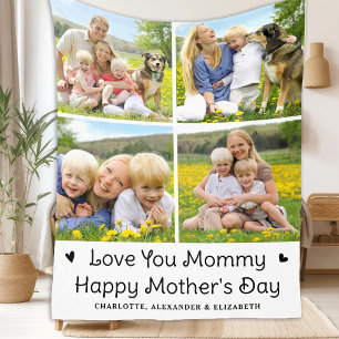 Love You MOMMY Custom 4 Photo Collage Mother's Day Fleece Blanket